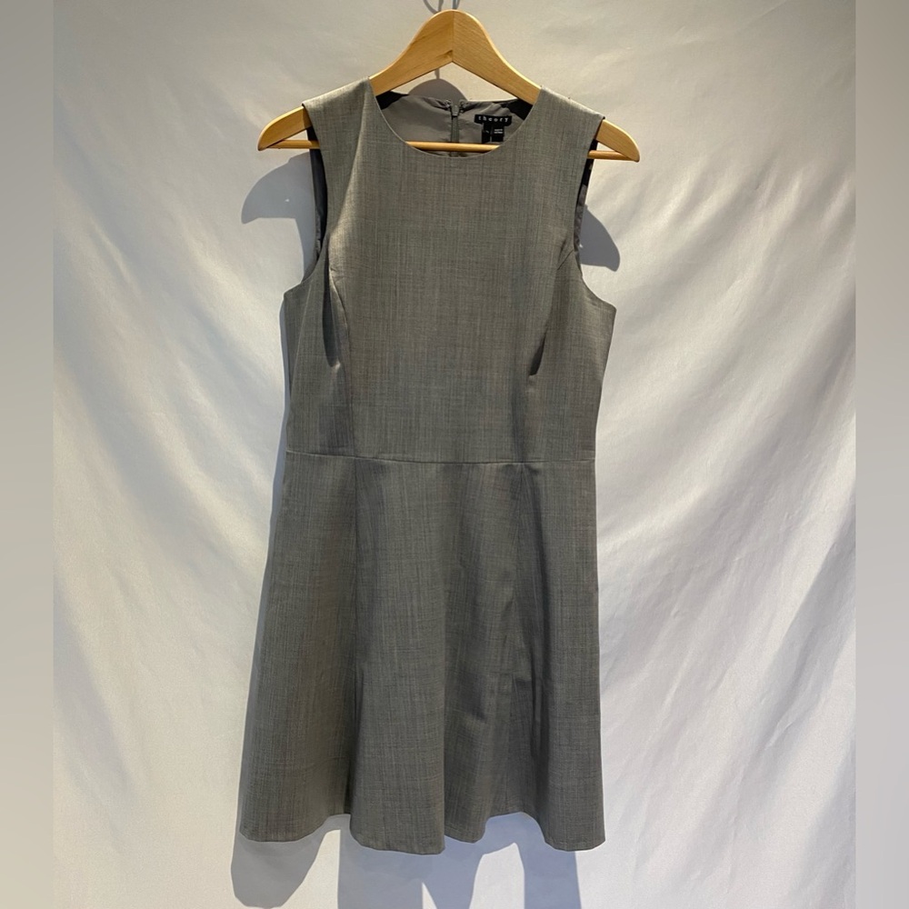 Theory Gray Tillora Fit and Flare Wool Dress, size 10